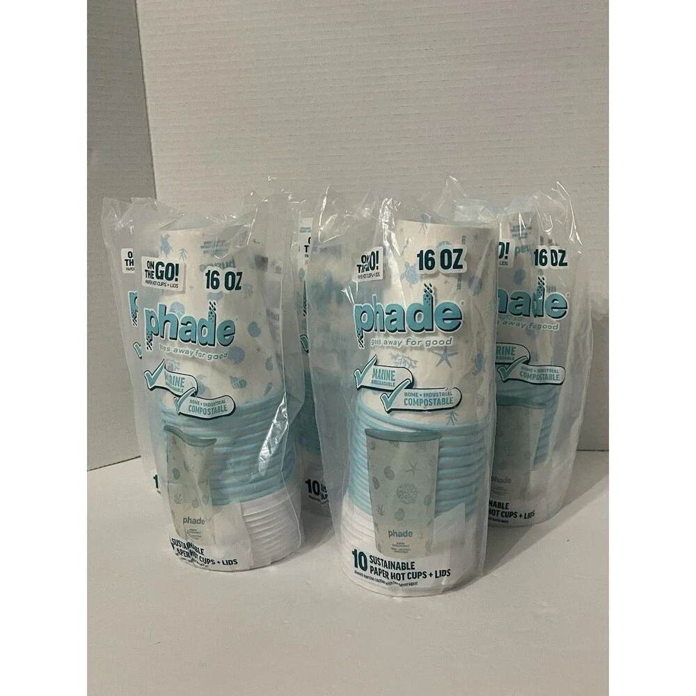 Lot Of 5 Biodegradable Ocean Theme paper Hot Cup 16oz Phade 50 Pc